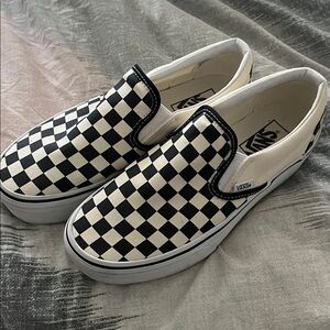 Vans Black and White Checkered Platform Slip-Ons
